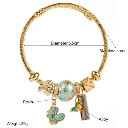 Casual Vacation Classic Style Flower Gold Plated Rhinestones 304 Stainless Steel Alloy Wholesale Bangle