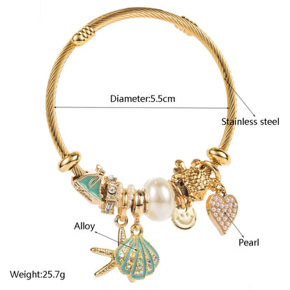 Casual Vacation Classic Style Shell Gold Plated Rhinestones Pearl 304 Stainless Steel Alloy Wholesale Bangle