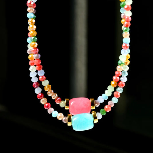 Casual Vacation Colorful Stainless Steel Artificial Crystal Beaded Handmade Plating Gold Plated Necklace