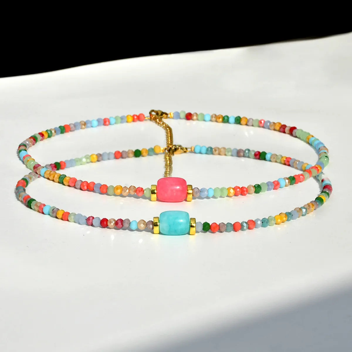 Casual Vacation Colorful Stainless Steel Artificial Crystal Beaded Handmade Plating Gold Plated Necklace