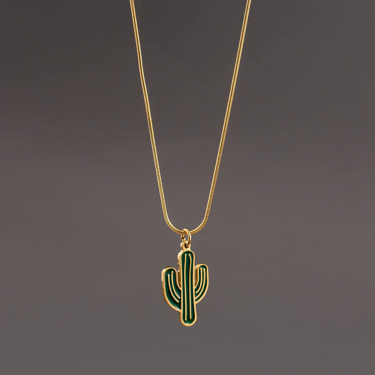 Casual Vacation Cool Style Cactus 304 Stainless Steel Polishing Epoxy 18K Gold Plated Women'S Pendant Necklace