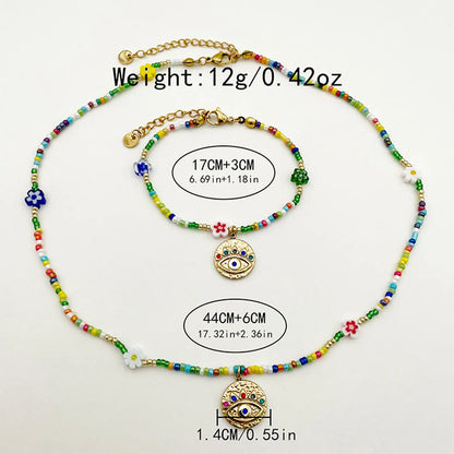 Casual Vacation Devil's Eye Flower Stainless Steel Beaded Plating Gold Plated Bracelets Necklace