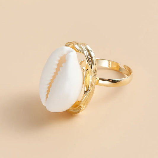 Casual Vacation Ethnic Style Shell Alloy Inlay Shell Women'S Adjustable Ring