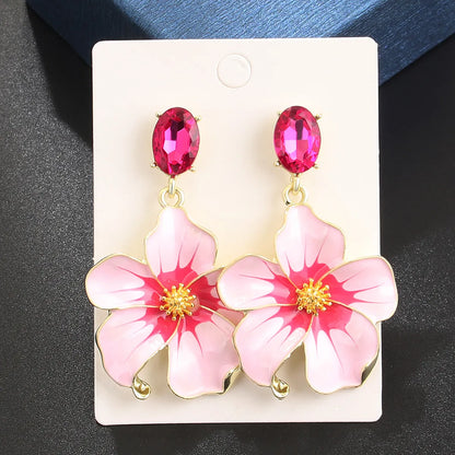 Casual Vacation Flower Alloy Enamel Plating Inlay Diamond Gold Plated Women's Drop Earrings