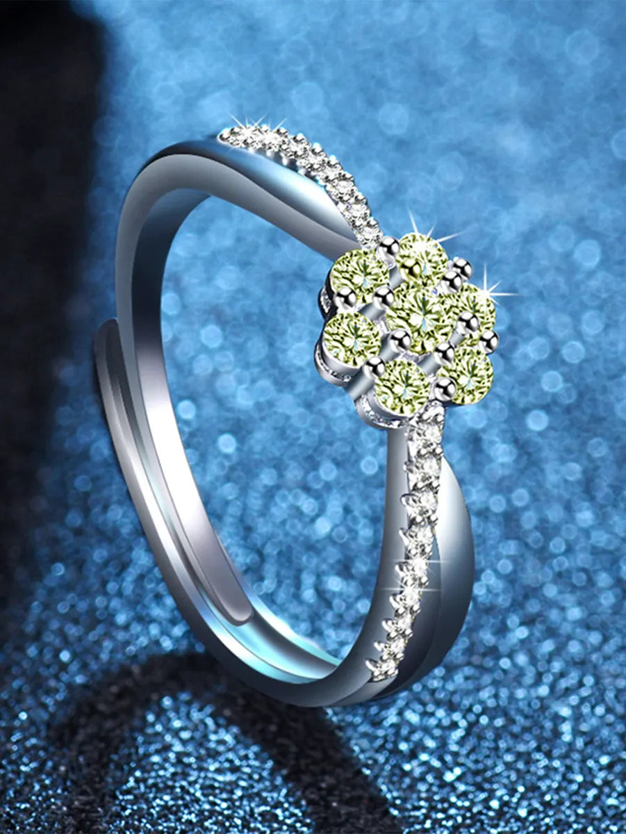 Casual Vacation Flower Copper Inlay Zircon Rings