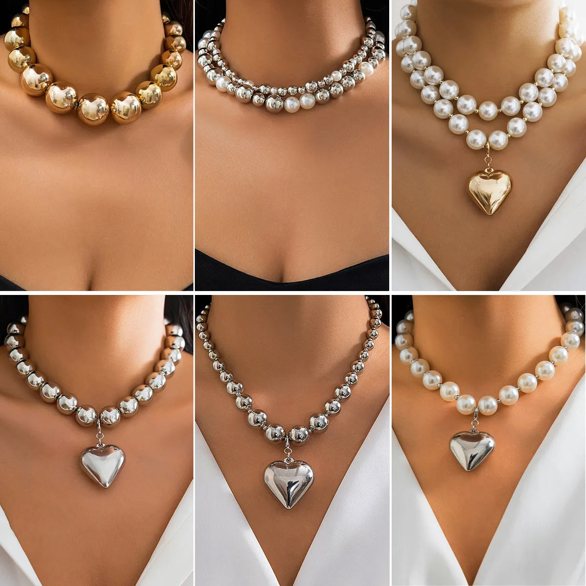 Casual Vacation Heart Shape CCB Artificial Pearl Alloy + Copper Wholesale Pendant Necklace