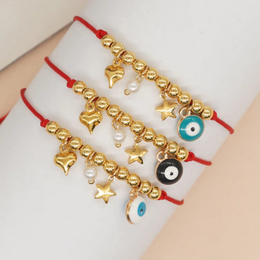 Casual Vacation Heart Shape Eye Smile Face Rope Copper Beaded Braid Inlay Zircon Women'S Bracelets