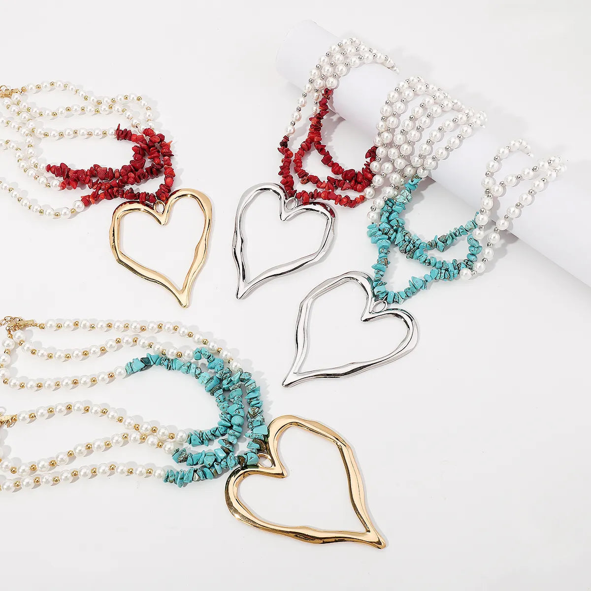 Casual Vacation Heart Shape Imitation Pearl Alloy Women'S Layered Necklaces