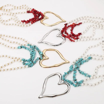 Casual Vacation Heart Shape Imitation Pearl Alloy Women'S Layered Necklaces