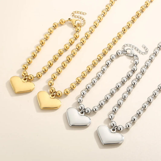 Wholesale Casual Vacation Heart Shape Titanium Steel Plating 18k Gold Plated Bracelets Necklace