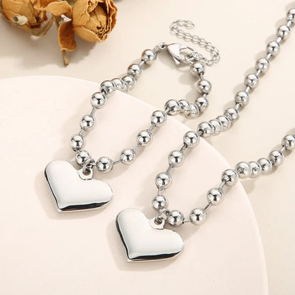 Wholesale Casual Vacation Heart Shape Titanium Steel Plating 18k Gold Plated Bracelets Necklace