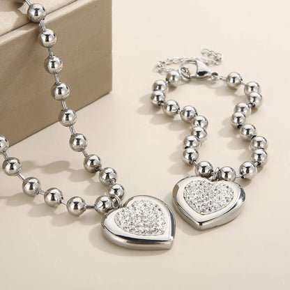 Casual Vacation Heart Shape Titanium Steel Plating 18k Gold Plated Bracelets Necklace