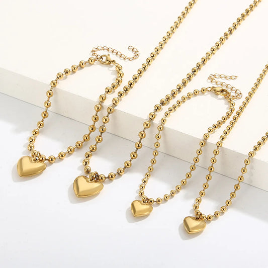 Casual Vacation Heart Shape Titanium Steel Plating 18k Gold Plated Bracelets Necklace