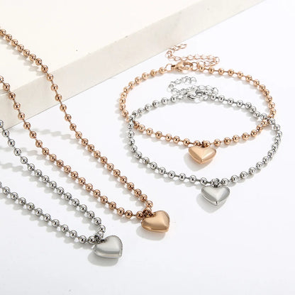 Casual Vacation Heart Shape Titanium Steel Plating 18k Gold Plated Bracelets Necklace