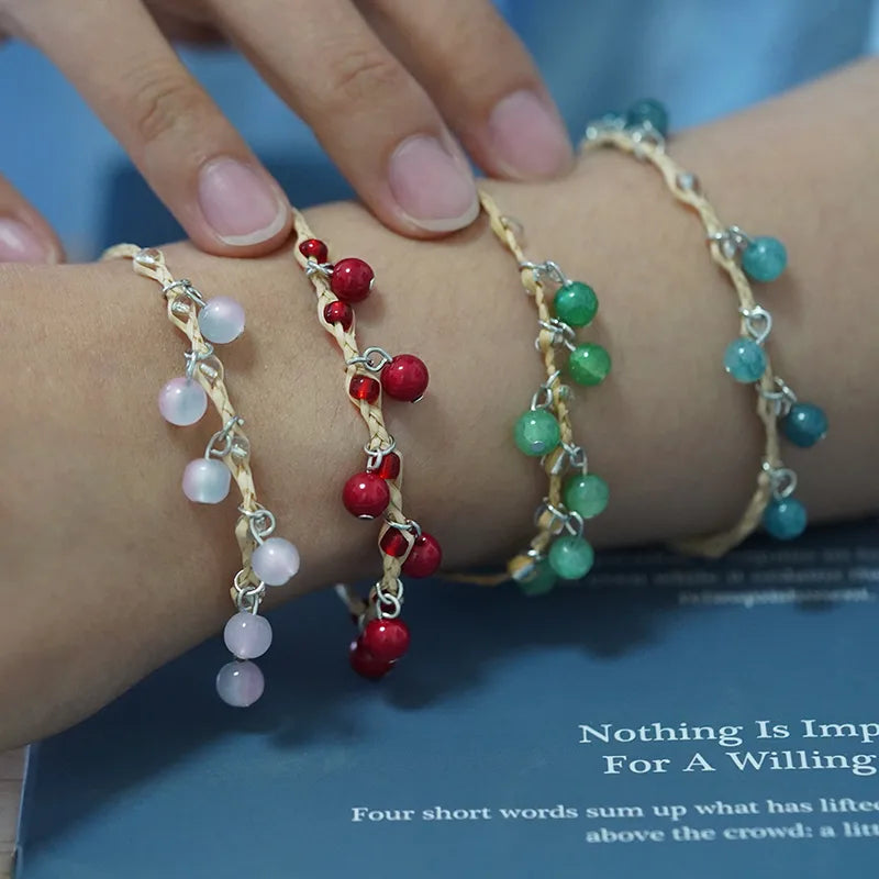 Casual Vacation Pastoral Round Natural Stone Natural Stone Straw Wholesale Bracelets