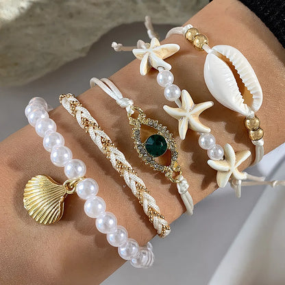 Casual Vacation Simple Style Geometric Starfish Glass Shell Knitting Women's Bracelets