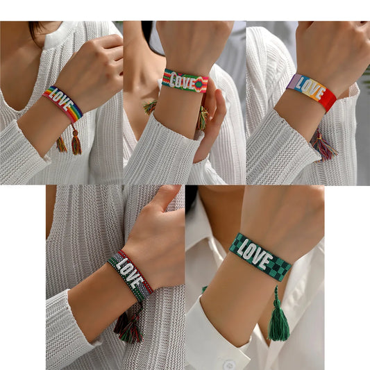 Casual Vacation Simple Style Letter Stripe Nylon Embroidery Braid Women's Wristband