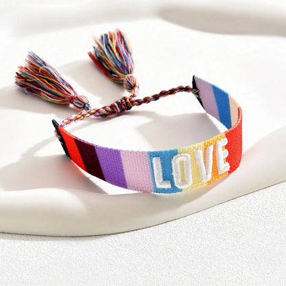 Casual Vacation Simple Style Letter Stripe Nylon Embroidery Braid Women's Wristband