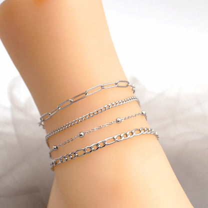 Casual Vacation Simple Style Solid Color 304 Stainless Steel Titanium Steel Chain Unisex Anklet