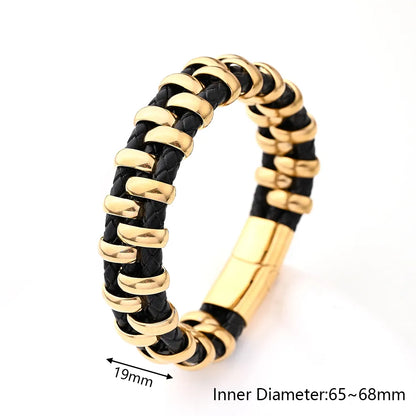 Casual Vacation Streetwear Anchor Snake Skull 18K Gold Plated 304 Stainless Steel Genuine Cowhide Wholesale Wristband