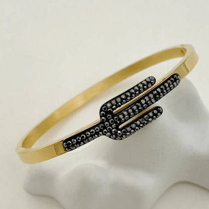 Casual Vacation Sweet Cross Pineapple 304 Stainless Steel 14K Gold Plated Zircon Bangle In Bulk