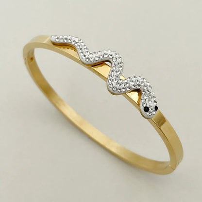 Casual Vacation Sweet Cross Pineapple 304 Stainless Steel 14K Gold Plated Zircon Bangle In Bulk