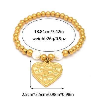 Casual Vacation Sweet Round Heart Shape 304 Stainless Steel 14K Gold Plated Bracelets In Bulk