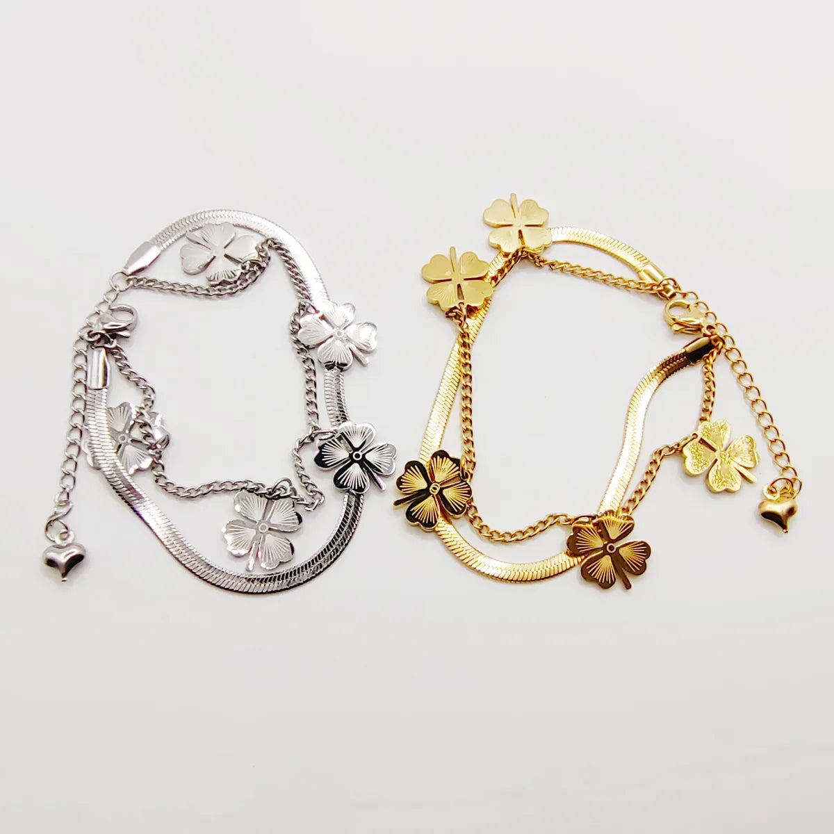 Casual Vintage Style Modern Style Four Leaf Clover 304 Stainless Steel 14K Gold Plated Bracelets In Bulk