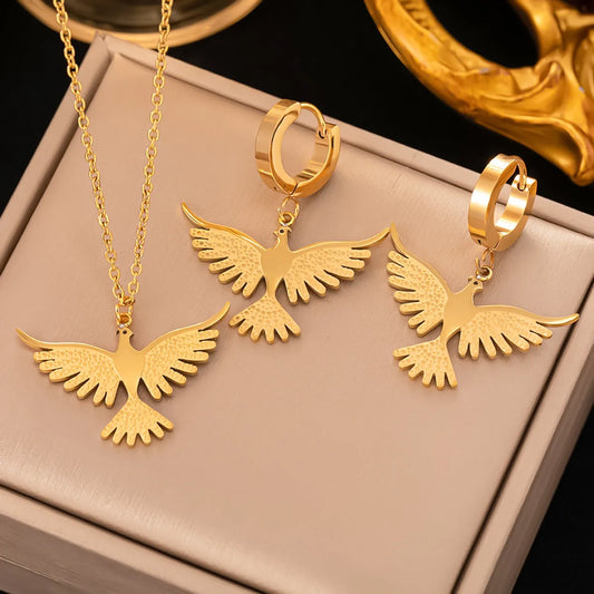 Casual Vintage Style Pigeon Titanium Steel Plating 18k Gold Plated Earrings Necklace