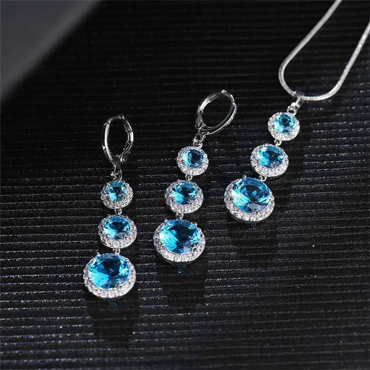 Copper Zircon Rhodium Plated Casual Vintage Style Inlay Round Zircon Earrings Necklace Jewelry Set