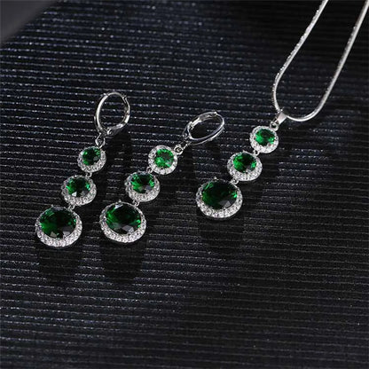 Copper Zircon Rhodium Plated Casual Vintage Style Inlay Round Zircon Earrings Necklace Jewelry Set