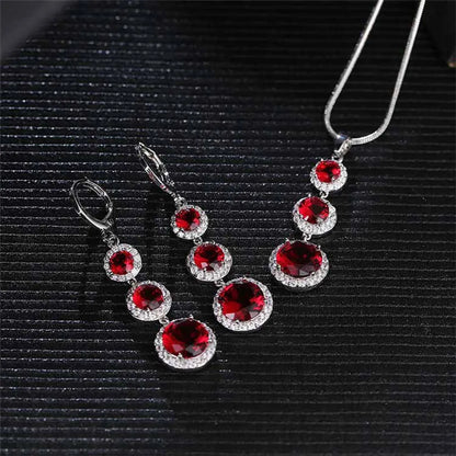 Copper Zircon Rhodium Plated Casual Vintage Style Inlay Round Zircon Earrings Necklace Jewelry Set