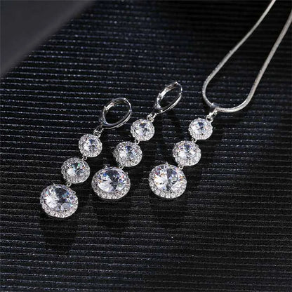 Copper Zircon Rhodium Plated Casual Vintage Style Inlay Round Zircon Earrings Necklace Jewelry Set