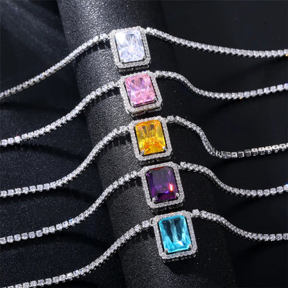 Casual Vintage Style Shiny Rectangle Copper Plating Inlay Zircon White Gold Plated Pendant Necklace