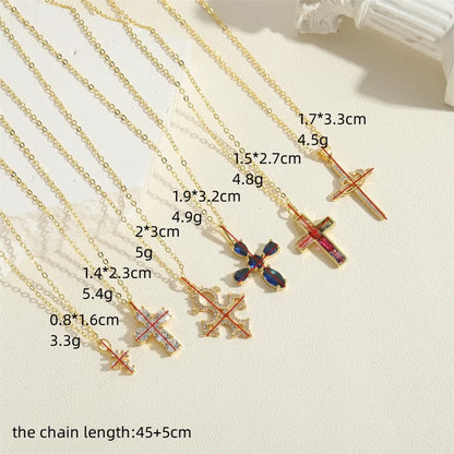 Casual Vintage Style Simple Style Cross Copper 14k Gold Plated Zircon Pendant Necklace In Bulk