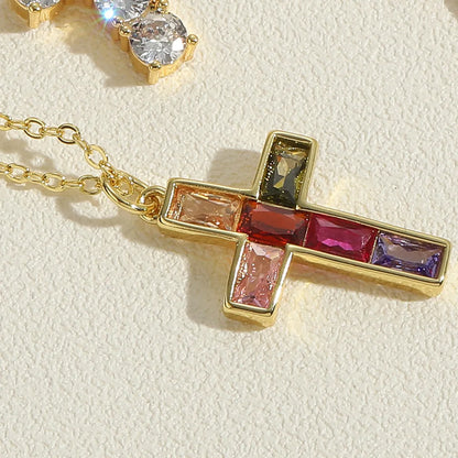 Casual Vintage Style Simple Style Cross Copper 14k Gold Plated Zircon Pendant Necklace In Bulk