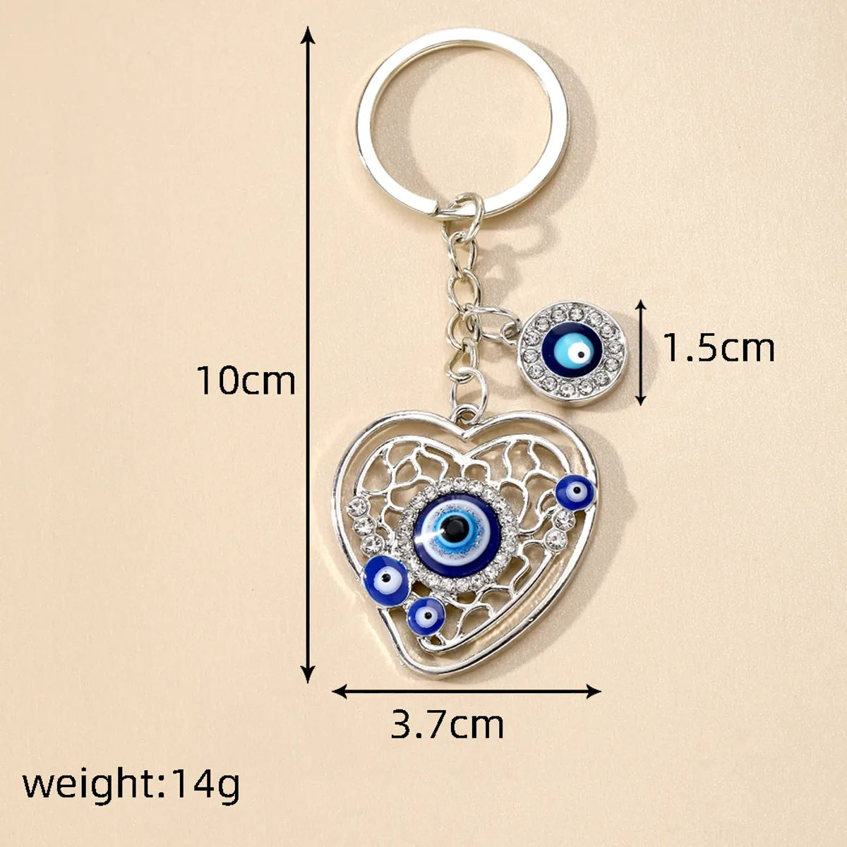 Casual Vintage Style Simple Style Devil'S Eye Heart Shape Alloy Inlay Rhinestones Bag Pendant Keychain