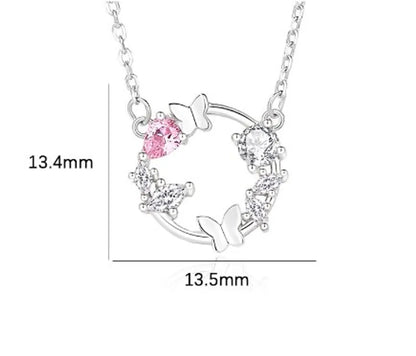 Casual Vintage Style Simple Style Wreath Butterfly Sterling Silver Inlay Zircon Pendant Necklace