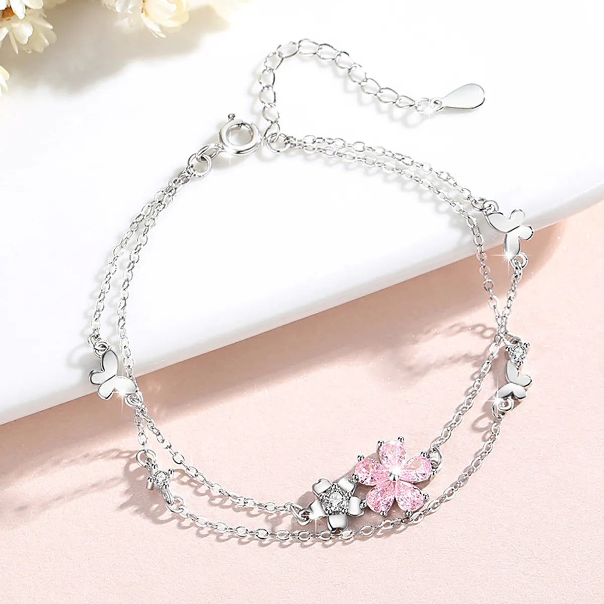 Casual Simple Style Flower Sterling Silver Zircon Bracelets In Bulk