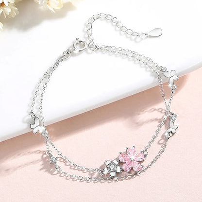 Casual Simple Style Flower Sterling Silver Zircon Bracelets In Bulk