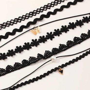 Children's Black Clavicle Chain Simple Choker Set