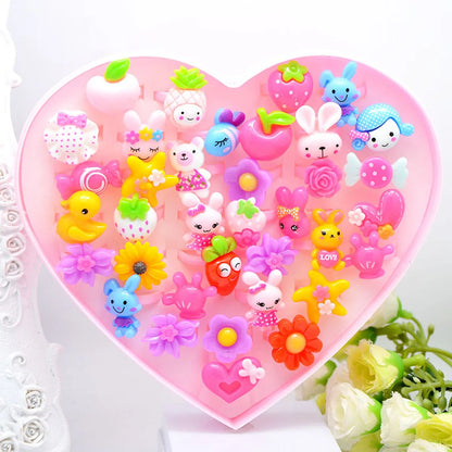 Children's Cartoon Resin Ring Candy Color Ring Korean Style Cute Pink Little Girl Jewelry Small Gift Ring