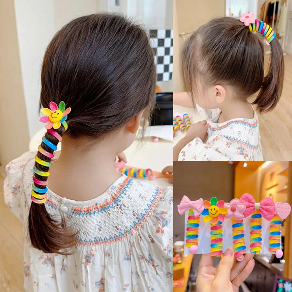 Children'S Coil Telephone Line Hair Band Female High Ponytail Does Not Hurt Hair Hair Rope High Elastic Durable Rubber Band Braid Artifact