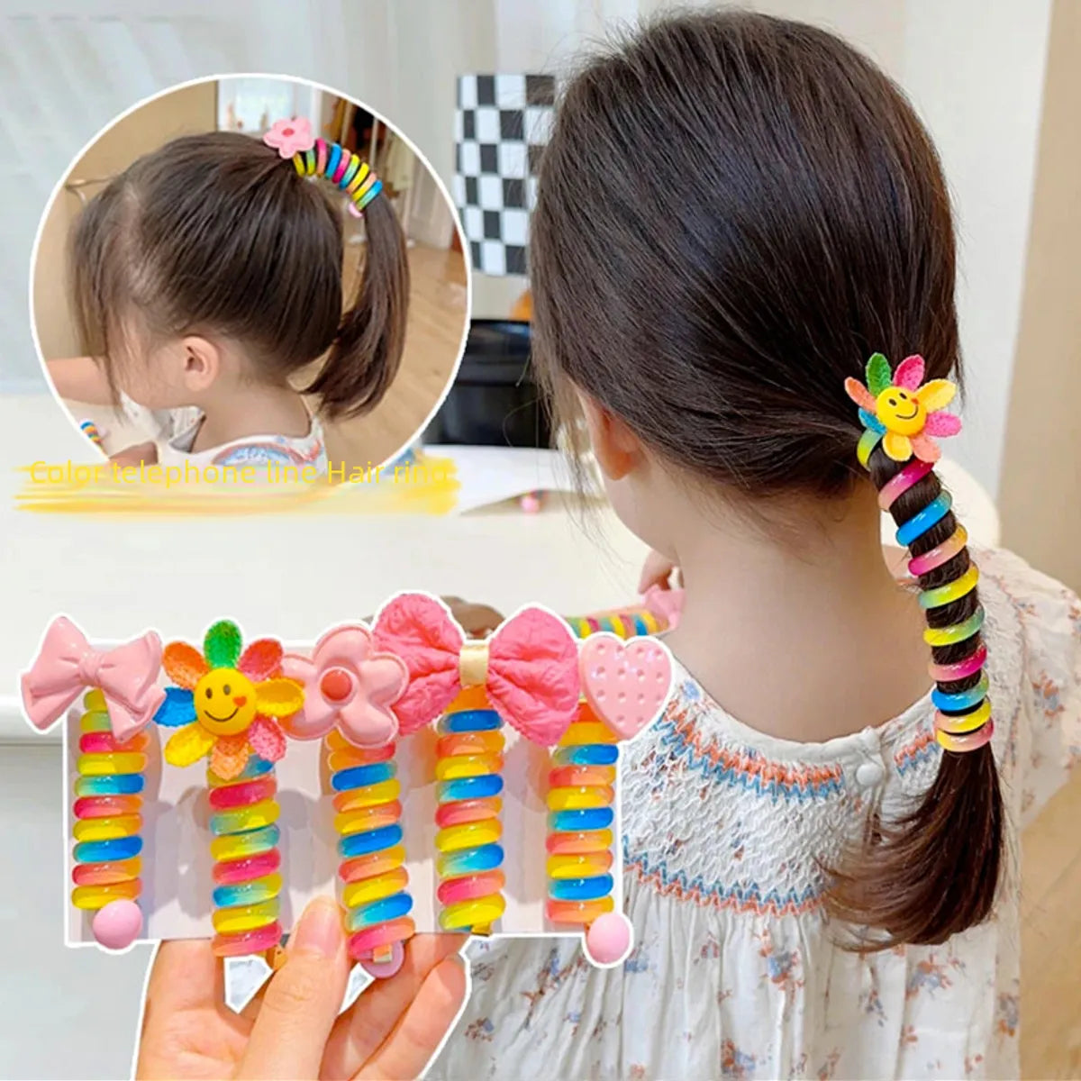 Children'S Coil Telephone Line Hair Band Female High Ponytail Does Not Hurt Hair Hair Rope High Elastic Durable Rubber Band Braid Artifact