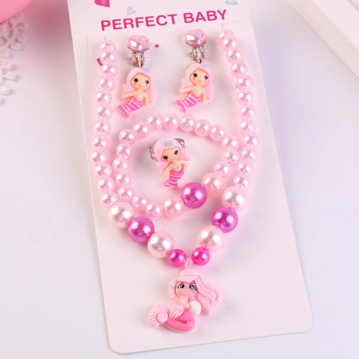 Children'S Day Necklace Bracelet Earrings Five-Piece Set Cartoon Classic Mermaid Jewelry Girls Princess Jewelry Free Shipping