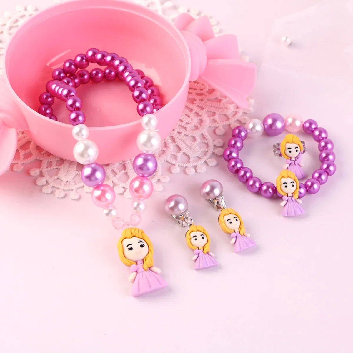 Children'S Day Necklace Bracelet Earrings Five-Piece Set Cartoon Classic Mermaid Jewelry Girls Princess Jewelry Free Shipping