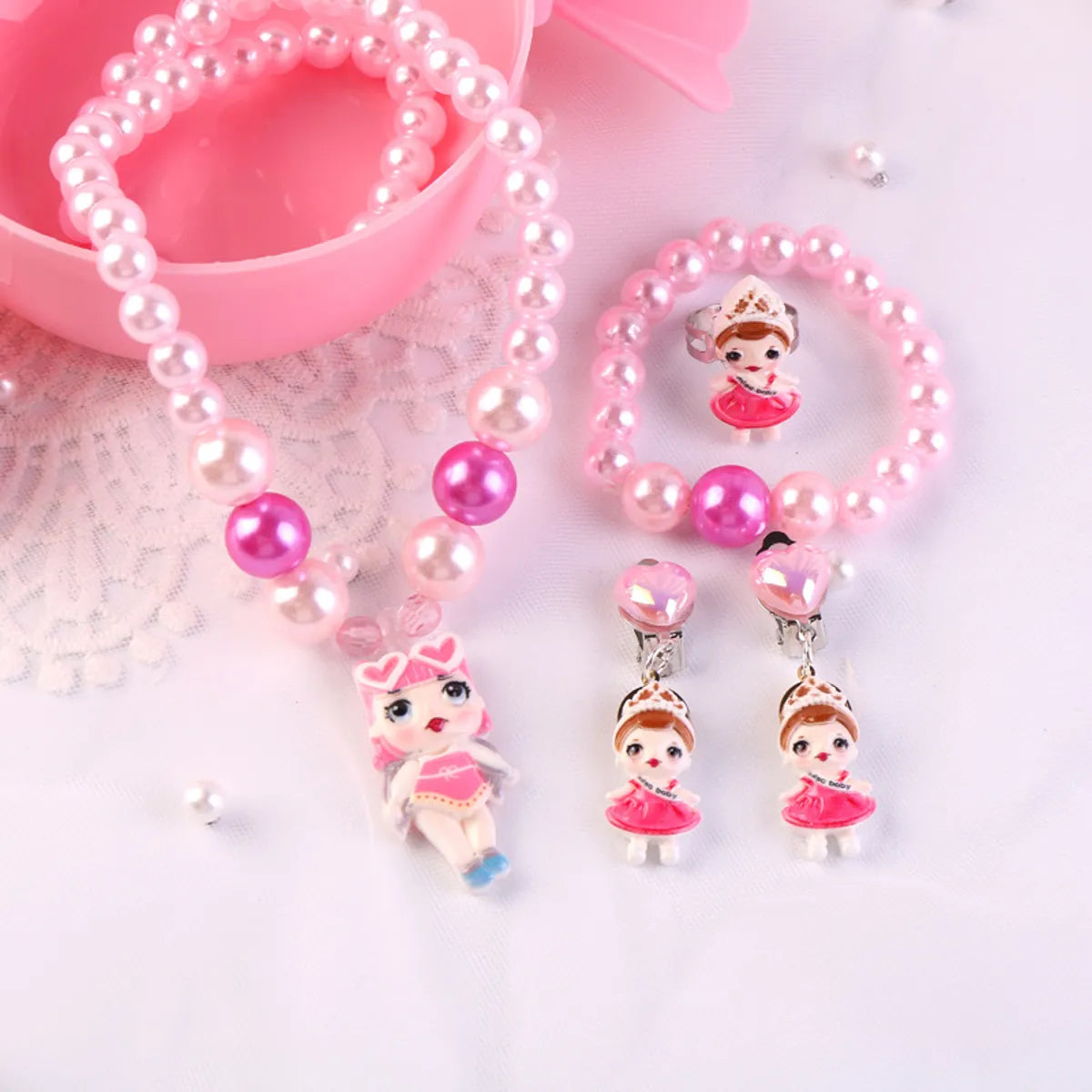 Children'S Day Necklace Bracelet Earrings Five-Piece Set Cartoon Classic Mermaid Jewelry Girls Princess Jewelry Free Shipping