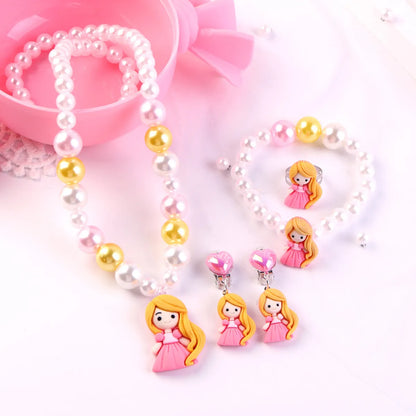 Children'S Day Necklace Bracelet Earrings Five-Piece Set Cartoon Classic Mermaid Jewelry Girls Princess Jewelry Free Shipping