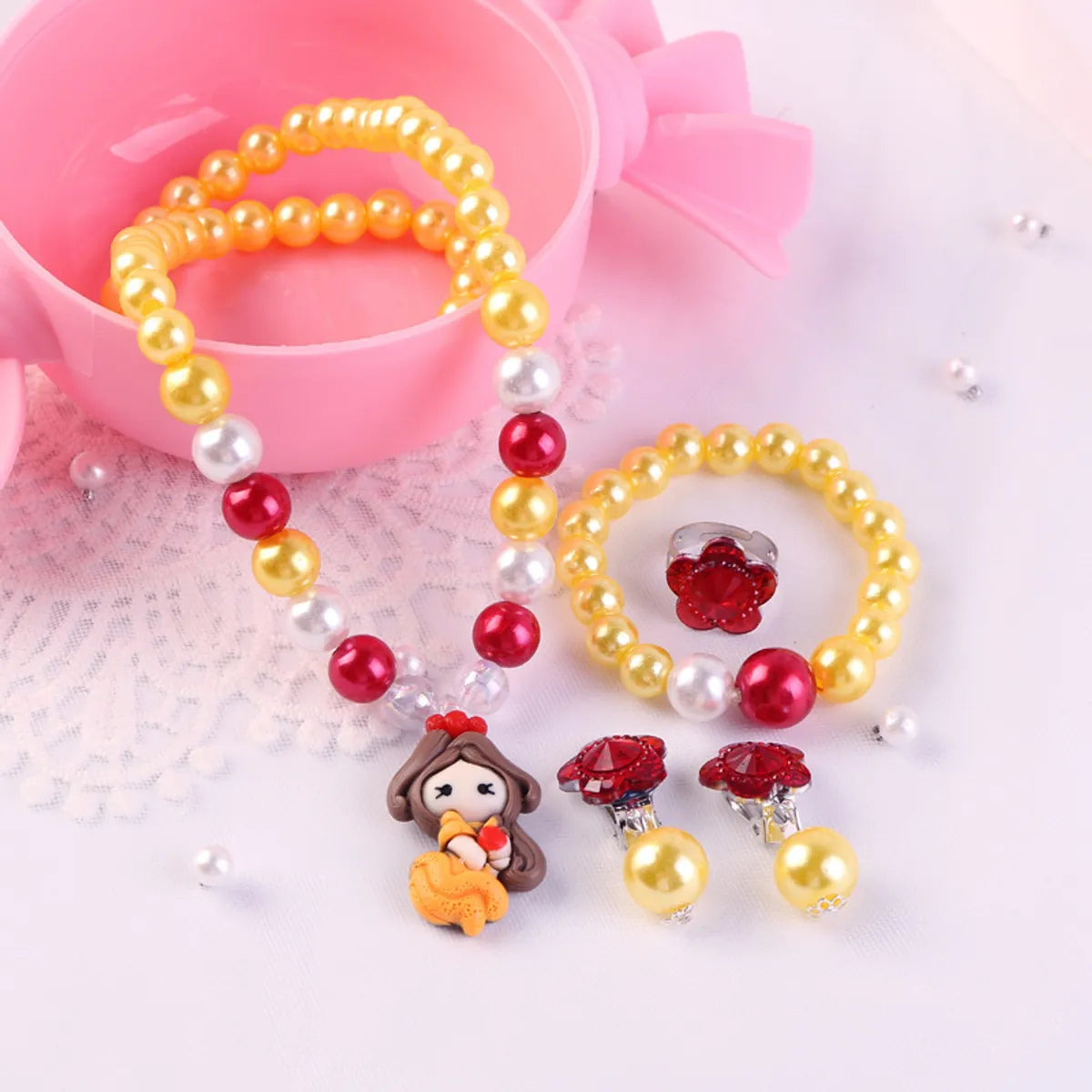 Children'S Day Necklace Bracelet Earrings Five-Piece Set Cartoon Classic Mermaid Jewelry Girls Princess Jewelry Free Shipping