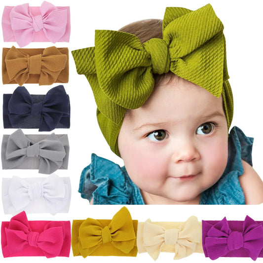 Children'S Elastic Newborn Solid Color Bow Headband Baby Rabbit Ears Widened Headband